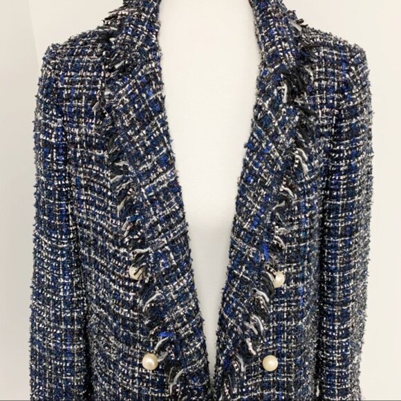 New Zara Tweed Coat Pearl Buttons Frayed CoCo Chanel Style - Picture 6 of 14